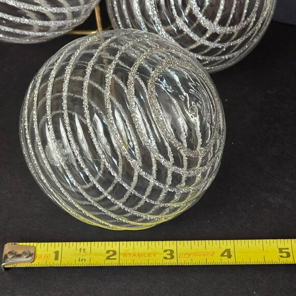 Vintage German Shatterproof Ribbed Ornaments Set Of 3 Clear Silver Stripe 4" - Picture 7 of 8